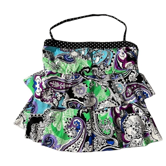 Kenneth Cole Tankini Ruffle Tiered Paisley Halter Strap Built in Bra Size Small - Picture 1 of 10
